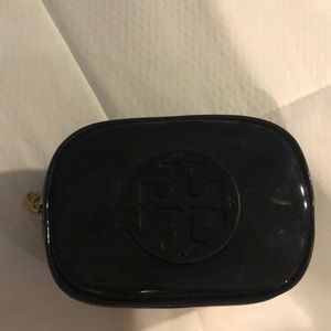 Tory Burch logo black shiny cosmetic case